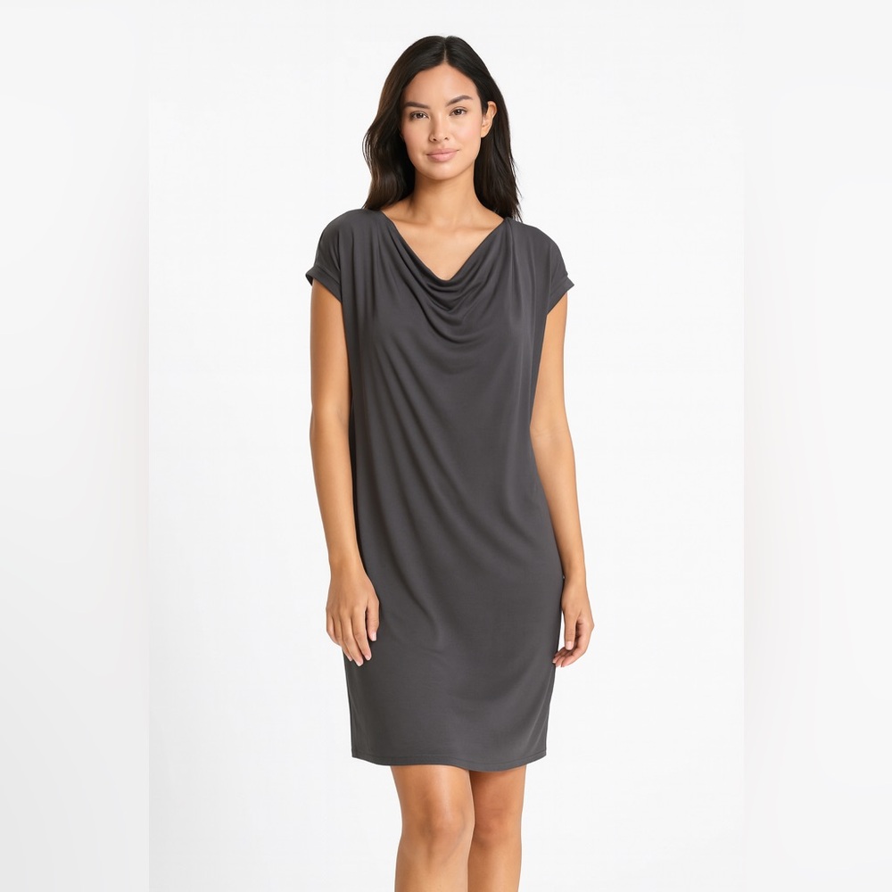 Eileen Fisher Drape Cowl Neck Viscose Jersey Dress Gray | Size XS